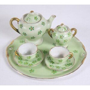 AS IS Miniature porcelain Tea Service Occupied Japan, Vintage Fairy green tea